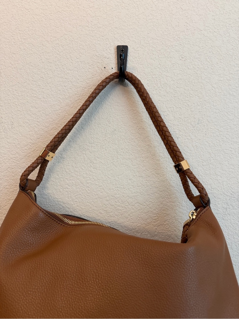 Michael Kors tan Kensington pebbled Braided-Handle shoulder with Gold Accents - Picture 7 of 15